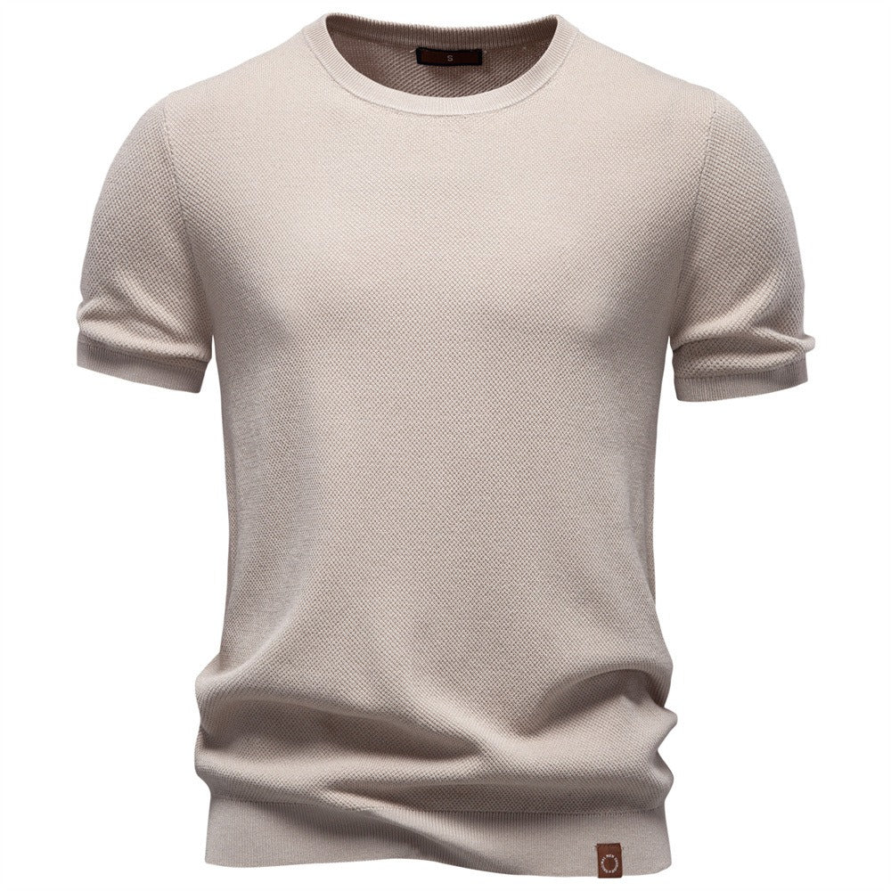 Textured Cotton Crew Neck Tee