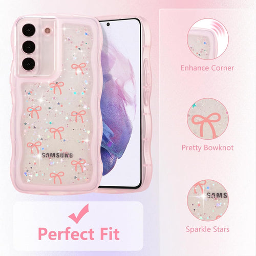 Glitter Star & Bow Knot Wavy Edge Shockproof Phone Case